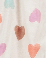 Baby Heart Print Ribbed Short-Sleeve Romper - Tan