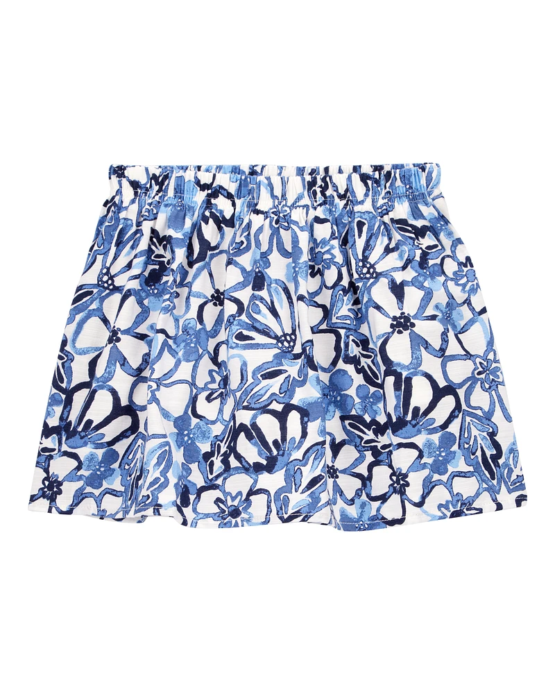 Toddler Floral Linen Look-alike Pull-On Skort - Blue