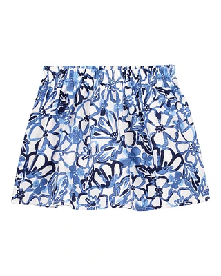 Toddler Floral Linen Look-alike Pull-On Skort - Blue