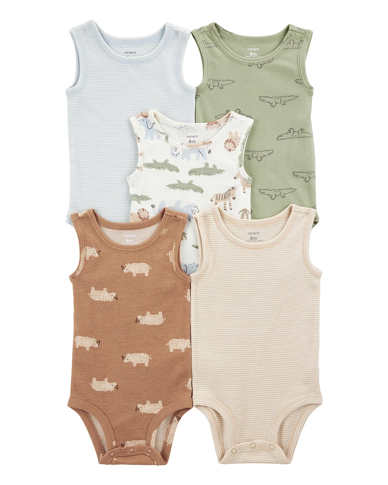 Baby 5-Pack Animals Sleeveless Bodysuits