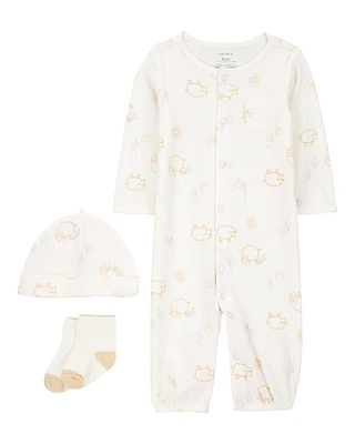 Baby 3-Piece Barnyard Converter Gown & Cap Set - Ivory