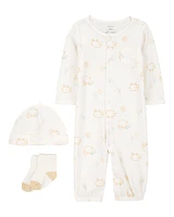 Baby 3-Piece Barnyard Converter Gown & Cap Set - Ivory
