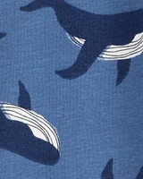 Baby Whale Print Snug Fit Cotton Footless 1-Piece Pyjamas - Navy