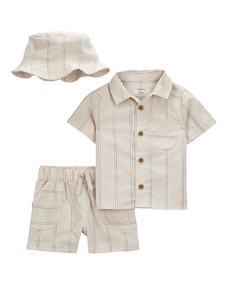 Baby 3-Piece Striped Little Short & Hat Set