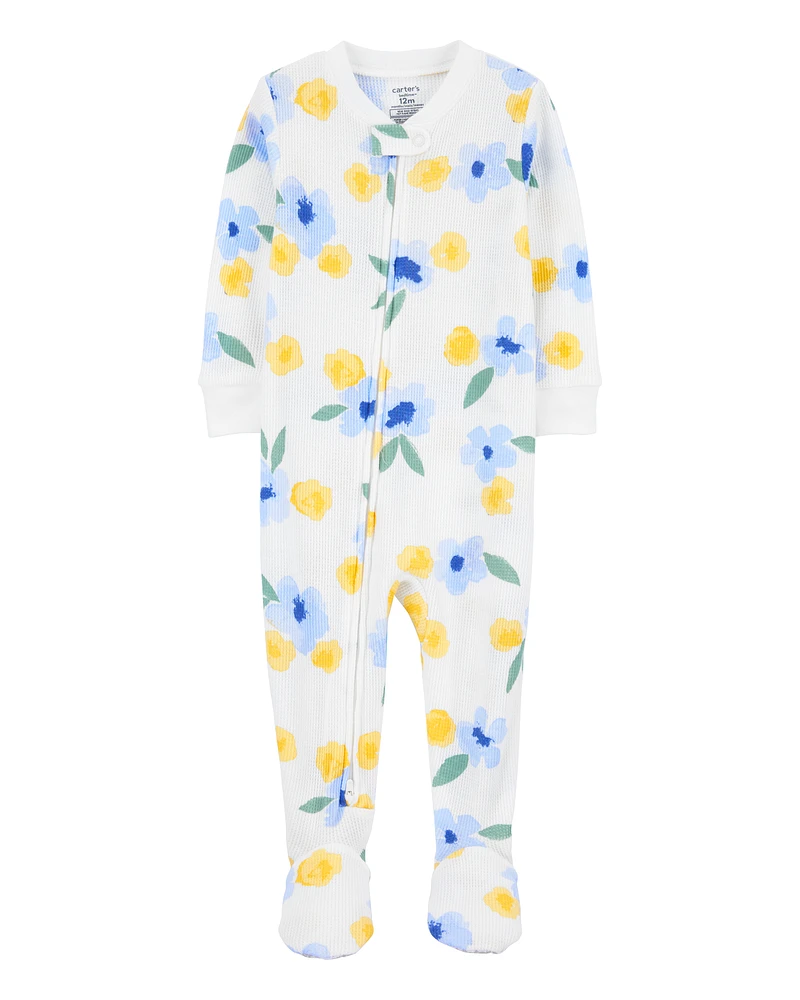 Toddler Floral Waffle Knit Footie 1-Piece Pyjamas