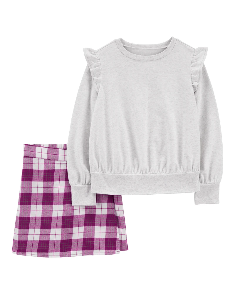 Kid 2-Piece Flutter Top & Plaid Flannel Skort Set