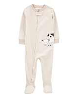 Baby Cow Striped Snug Fit Cotton Footie 1-Piece Pyjamas - Tan