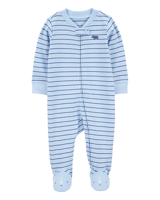 Baby Rhino Striped 2-Way Zip Cotton Sleeper Pyjamas - Blue