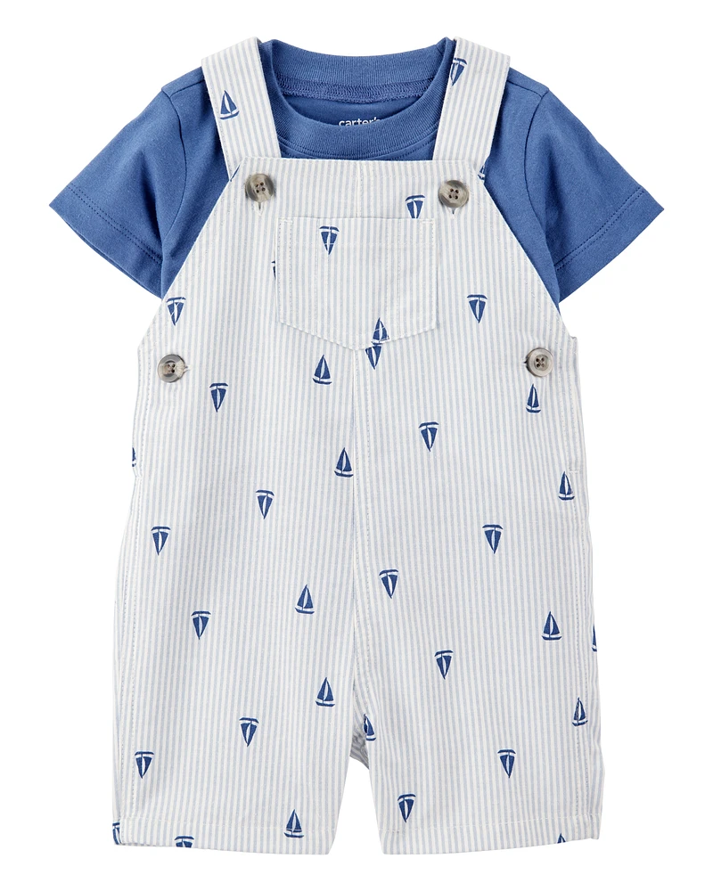 Baby 2-Piece Tee & Sailboat Shortall Set - Blue