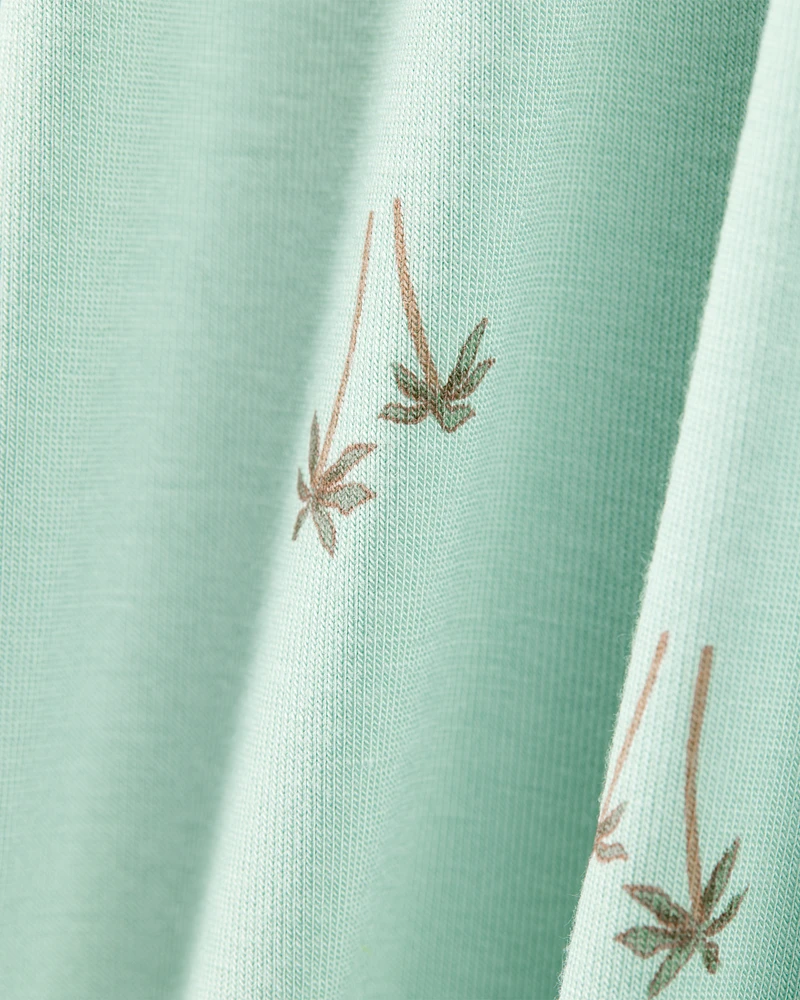 Baby Palm Tree Print 2-Way Zip PurelySoft Convertible Foot Sleeper Pyjamas - Mint