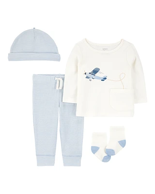 Baby 4-Piece Airplane Print Outfit Set