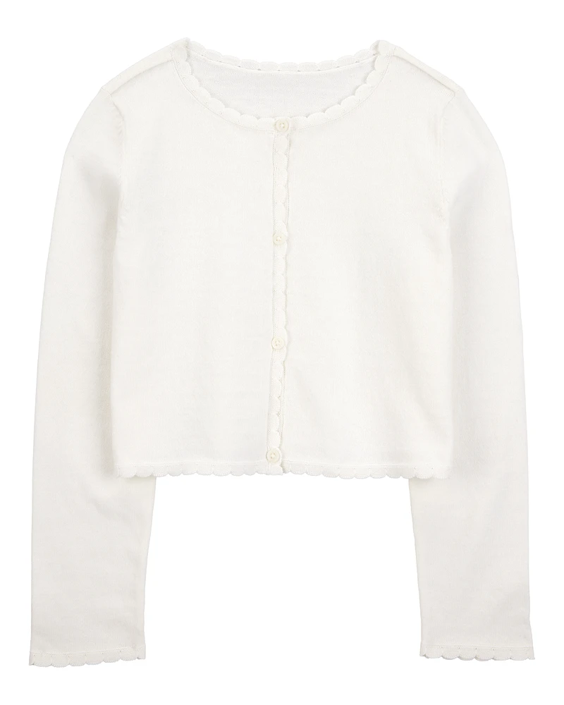 Kid Wave Trim Cardigan Sweater