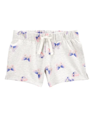 Baby Butterfly Print Pull-On French Terry Shorts - Grey