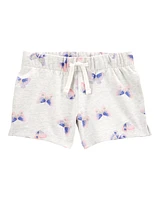 Baby Butterfly Print Pull-On French Terry Shorts - Grey