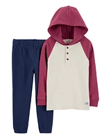 Toddler 2-Piece Hooded Henley Tee & Pull-On Pant Set