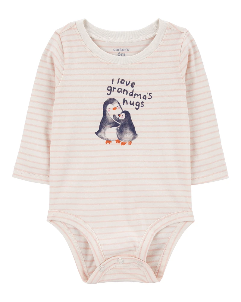 Baby Penguin Grandma's Hugs Long-Sleeve Bodysuit