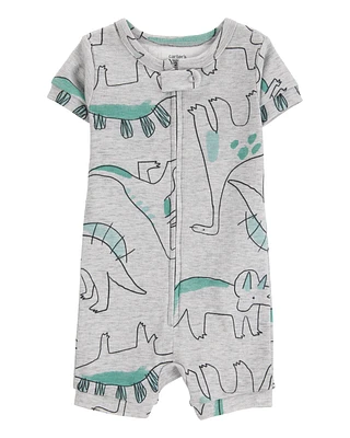 Baby Dinosaur Print Snug Fit Cotton 1-Piece Pyjamas - Heather
