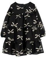 Toddler Bow Print Chiffon Holiday Dress