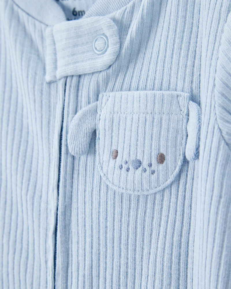 Baby Dog Pocket 2-Way Zip Ribbed Sleeper pyjamas