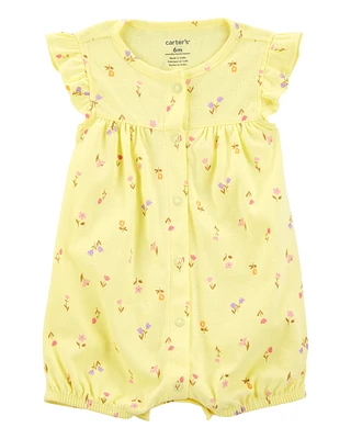 Baby Floral Short-Sleeve Cotton Romper - Yellow