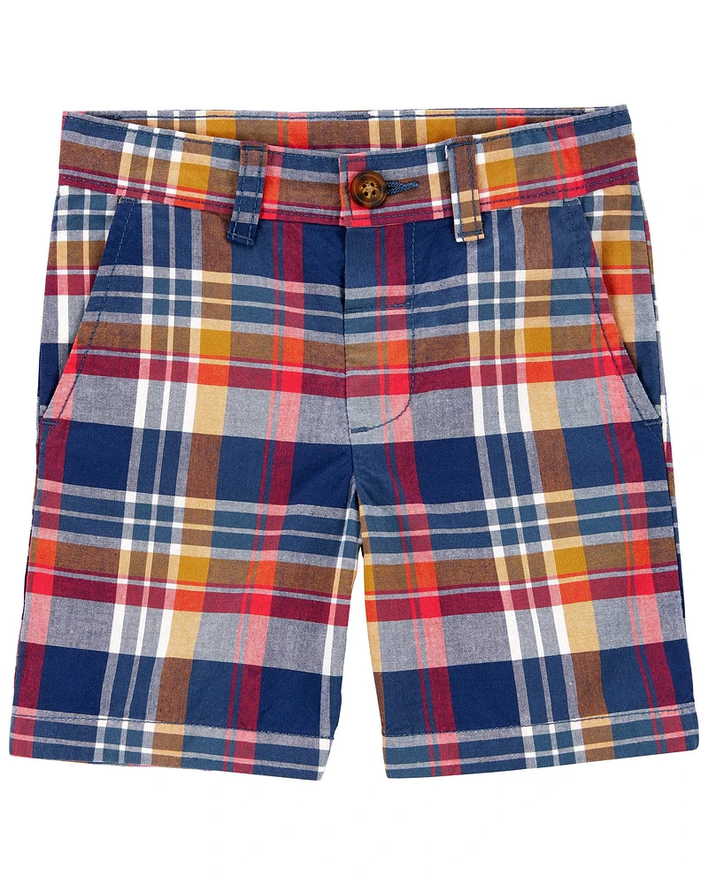 Plaid Flat-Front Shorts