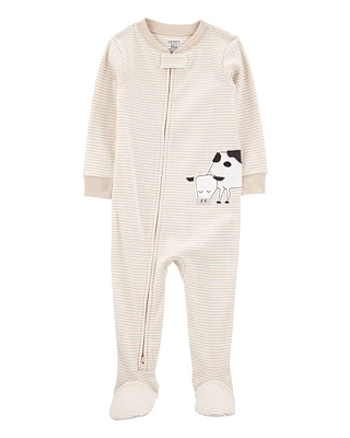 Baby Cow Striped Snug Fit Cotton Footie 1-Piece Pyjamas - Tan