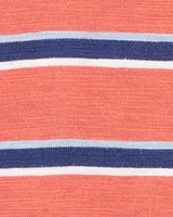 Toddler Striped Cotton Short-Sleeve Henley - Orange