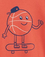 Toddler Basketball Skating Solid Short Sleeve Graphic Tee - Orange