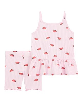 Baby 2-Piece Watermelon Tank & Bike Short Set - Pink