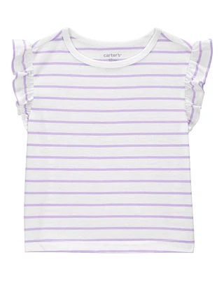 Baby Striped Flutter Short-Sleeve Tee - Purple