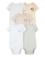 Baby 5-Pack Animals Short-Sleeve Cotton Bodysuits
