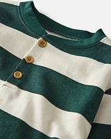 Kid Organic Cotton Fleece Henley Stripes