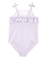 Toddler 1-Piece Striped Lemon Swimsuit - Purple