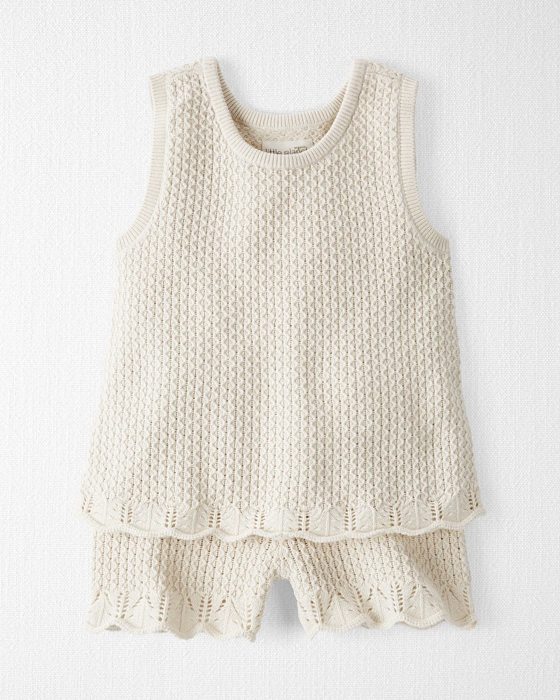 Toddler 2-Piece Organic Cotton Crotchet Knit Set-Cream