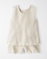 Toddler 2-Piece Organic Cotton Crotchet Knit Set-Cream