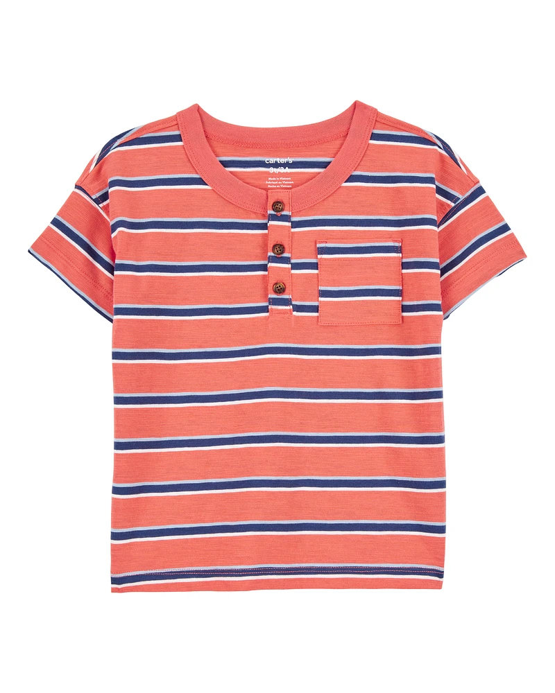 Toddler Striped Cotton Short-Sleeve Henley - Orange