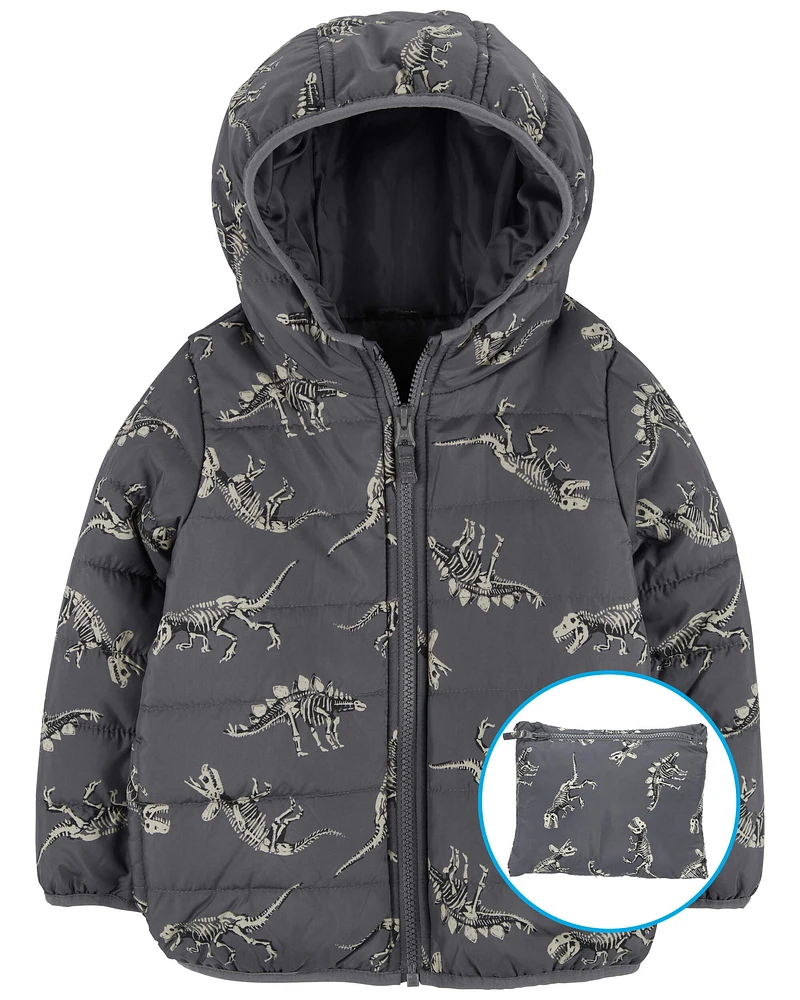 Baby Fossil Dino Print Packable Puffer Jacket