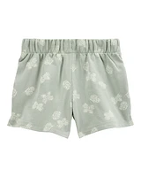Kid Butterfly Print Pull-On French Terry Shorts - Green