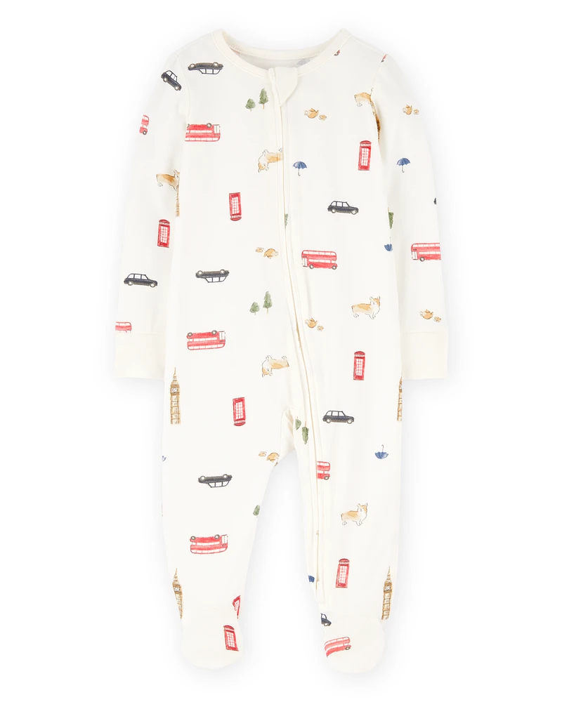 Baby London Print 2-Way Zip PurelySoft Sleeper Pyjamas - Ivory
