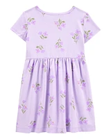 Toddler Floral Short-Sleeve Dress - Purple