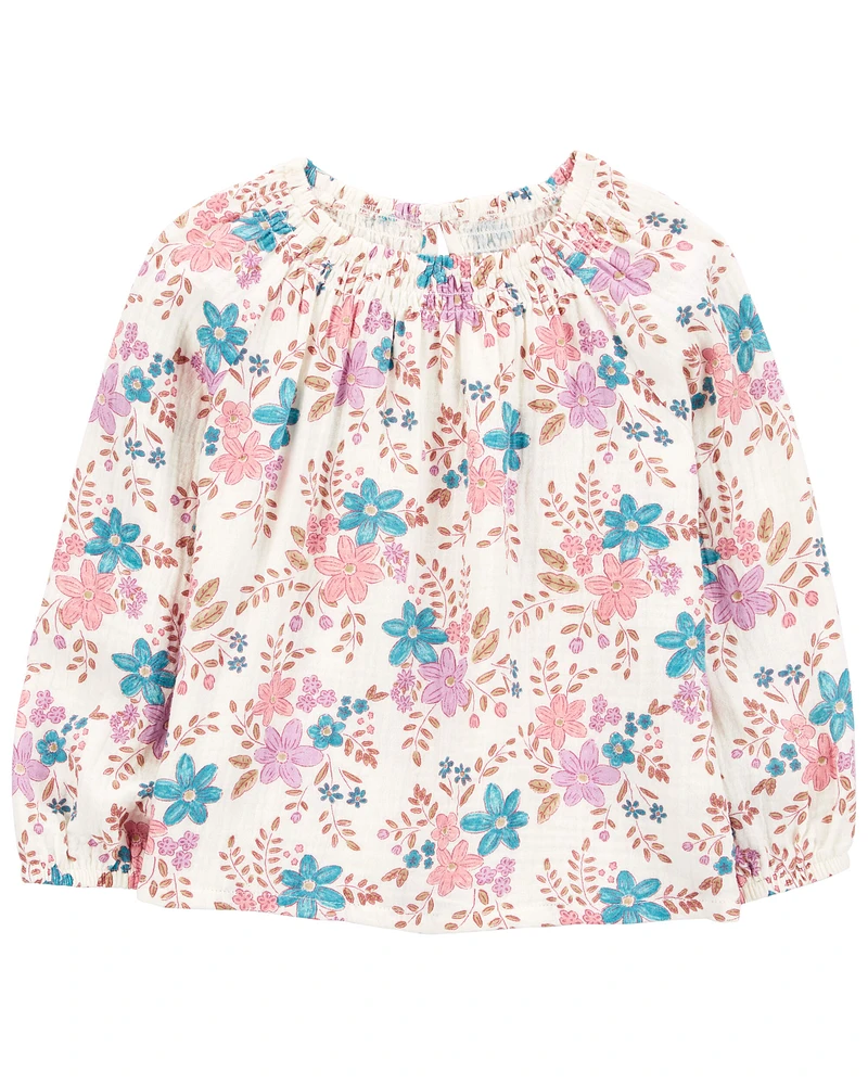 Baby Floral Woven Long-Sleeve Gauze Top