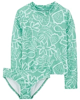 Kid Tropical Print 2-Piece Rashguard Swimsuit Set