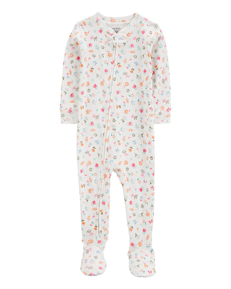 Baby Floral Print Snug Fit Cotton Footie 1-Piece Pyjamas