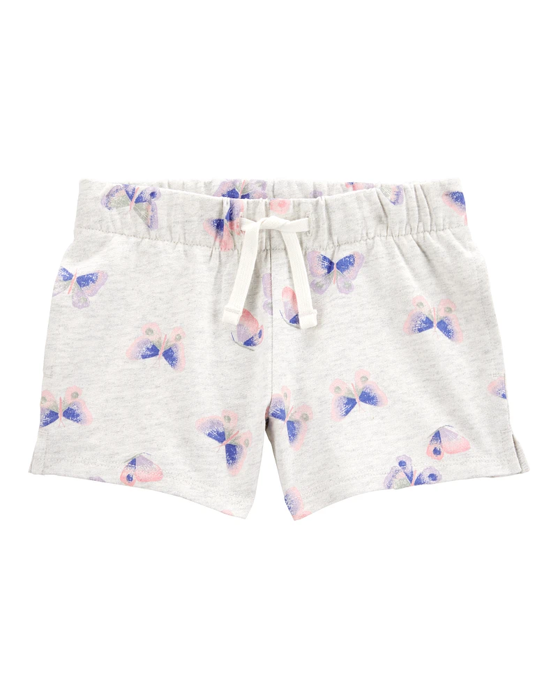 Toddler Butterfly Print Pull-On French Terry Shorts - Grey