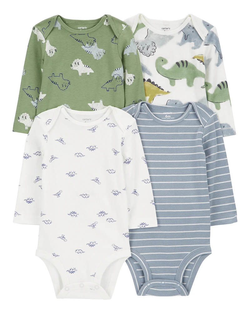 Baby 4-Pack Long-Sleeve Dinosaur Bodysuits