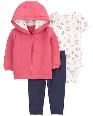 Baby 3-Piece Floral Hooded Cardigan Set