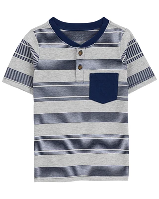 Kid Striped Pocket Henley Tee