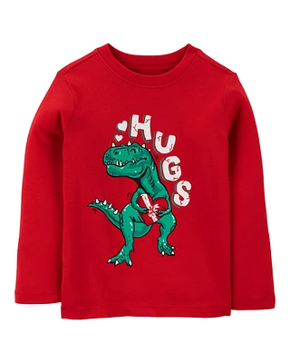 Toddler Valentine's Day Dinosaur Long-Sleeve Tee - Red