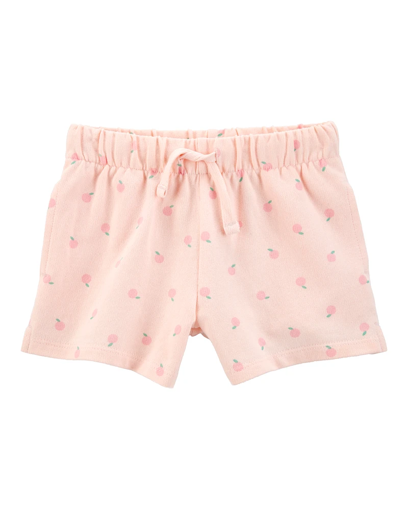 Toddler Peach Print Pull-On French Terry Shorts