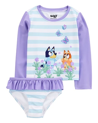 Toddler Bluey™ 2-Piece Rashguard Swimsuit Set - Blue/Purple